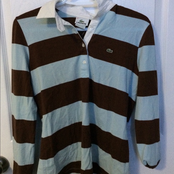 Lacoste Blue and Brown Striped Button - Picture 1 of 4